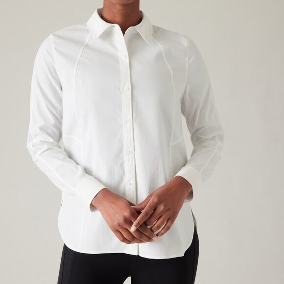 Athleta Relaxed Poplin Button Down Dusk Violet M - Picture 12 of 16